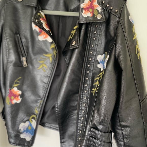 Jackets & Blazers - Embroidered Floral Vegan Leather Boho Moto Jacket